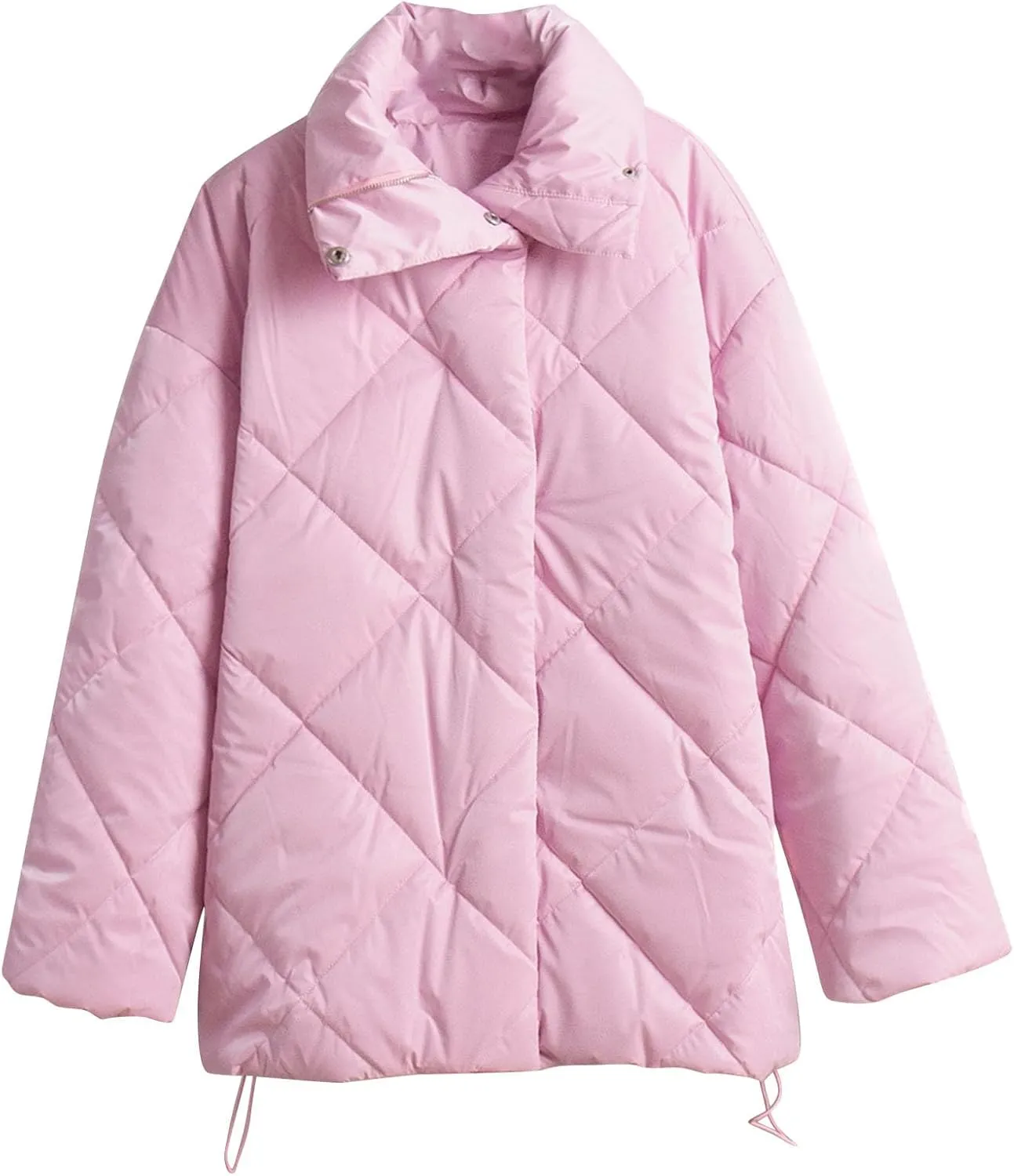 Borniu Women's 2024 Winter Long Sleeve Zip Puffer Jacket Pockets Baggy Short Down Coats Warm Quilted Jackets Outerwear