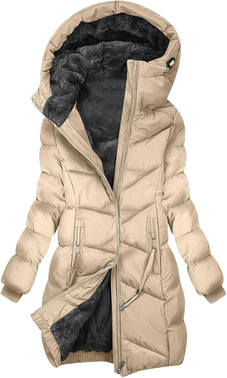 Borniu Women's Hooded Warm Winter Coat Quilted Thicken Puffer Jacket Fleece Lined Down Jacket Outerwear with Pockets