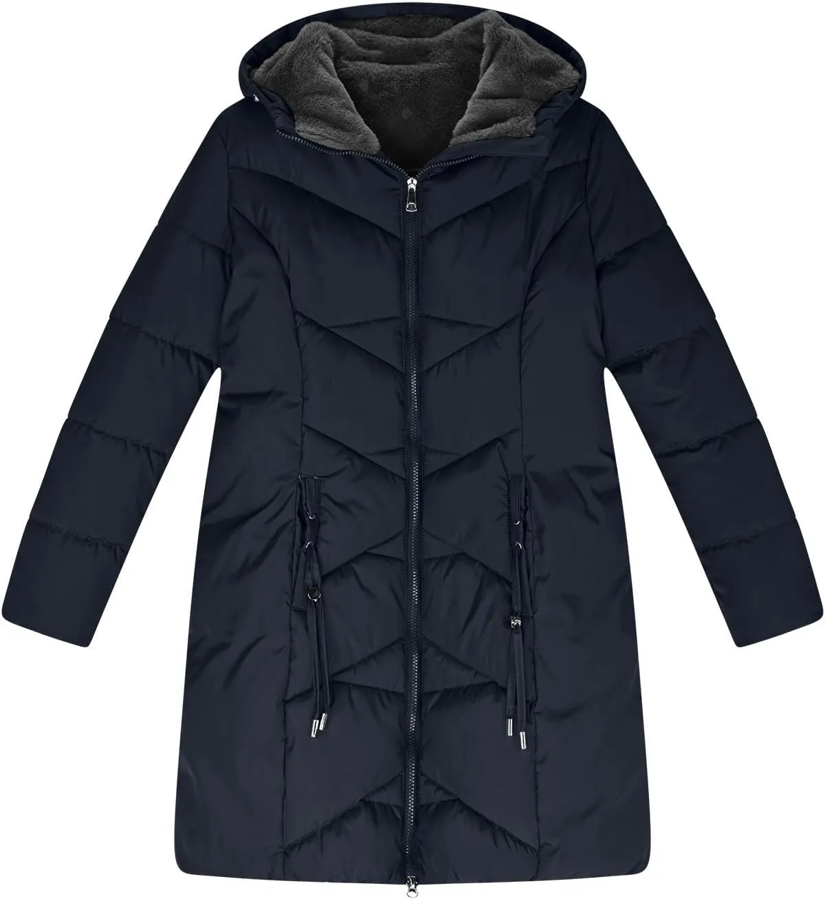 Borniu Women's Hooded Warm Winter Coat Quilted Thicken Puffer Jacket Fleece Lined Down Jacket Outerwear with Pockets