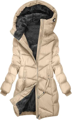 Borniu Women's Hooded Warm Winter Coat Quilted Thicken Puffer Jacket Fleece Lined Down Jacket Outerwear with Pockets
