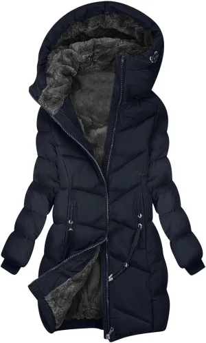Borniu Women's Hooded Warm Winter Coat Quilted Thicken Puffer Jacket Fleece Lined Down Jacket Outerwear with Pockets