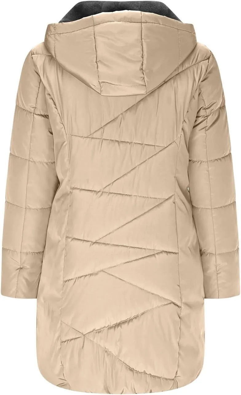 Borniu Women's Hooded Warm Winter Coat Quilted Thicken Puffer Jacket Fleece Lined Down Jacket Outerwear with Pockets