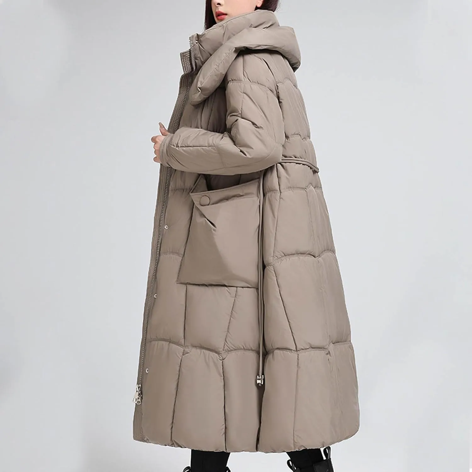 Borniu Women's Long Down Coat Hooded Maxi Down Parka Puffer Jacket Quilted Warm Winter Coats Thickened Outerwear