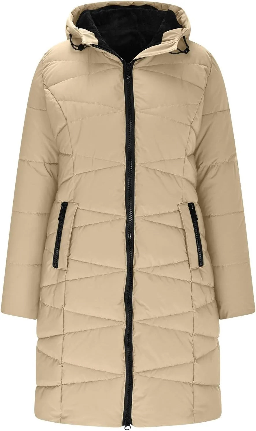 Borniu Women's Winter Coat Hooded Warm Puffer Quilted Thicken Parka Jacket Fleece Lined Down Jacket Outerwear with Pockets