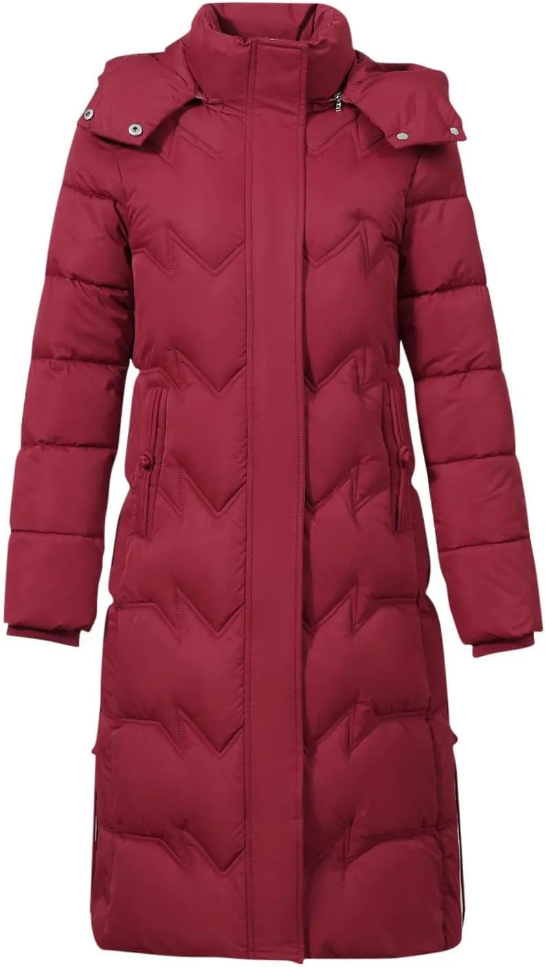 Borniu Women's Winter Down Jacket Long Quilted Puffer Coat Warm Hooded Slim Fit Outerwear Outdoor Thickened Puffer Jacket