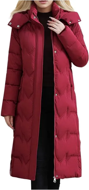 Borniu Women's Winter Down Jacket Long Quilted Puffer Coat Warm Hooded Slim Fit Outerwear Outdoor Thickened Puffer Jacket