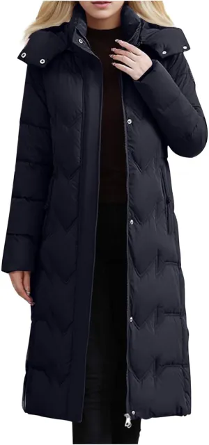 Borniu Women's Winter Down Jacket Long Quilted Puffer Coat Warm Hooded Slim Fit Outerwear Outdoor Thickened Puffer Jacket