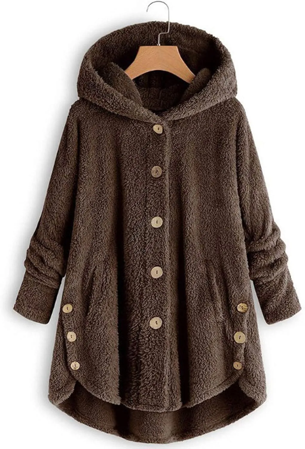 Button Down Cloak Jackets for Women Long Sleeve Fall Hoodies Fuzzy Flannel Jacket Coats Side Slit High Low Outerwears