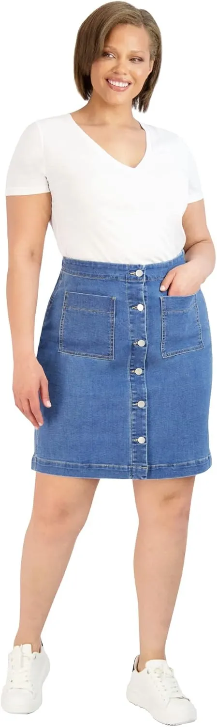 Button Skirt - Easy to Put On & Take Off Button Front Skirt - Soft/Comfortable Women's Skirts