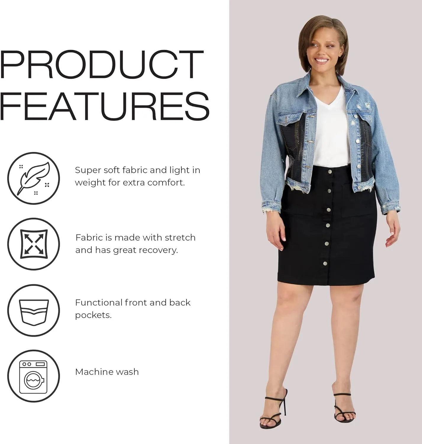Button Skirt - Easy to Put On & Take Off Button Front Skirt - Soft/Comfortable Women's Skirts