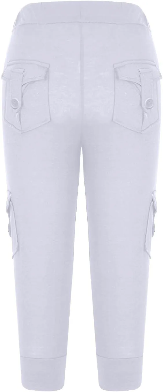 Capri Pants for Women Cropped Yoga Workout Leggings Casual Stretchy Drawstring Jogger Capris with Cargo Pockets