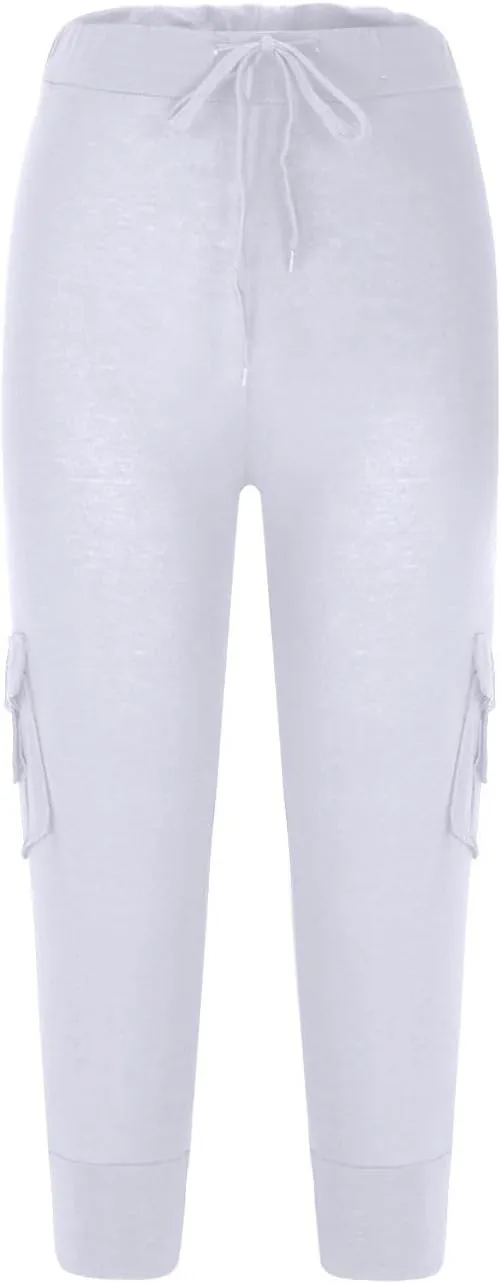 Capri Pants for Women Cropped Yoga Workout Leggings Casual Stretchy Drawstring Jogger Capris with Cargo Pockets