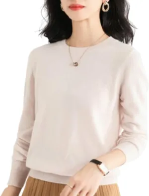 Cashmere Sweater for Women, Long Sleeve Soft Crew Neck Lightweight Knitted Pullover, Cute Crewneck Pullover