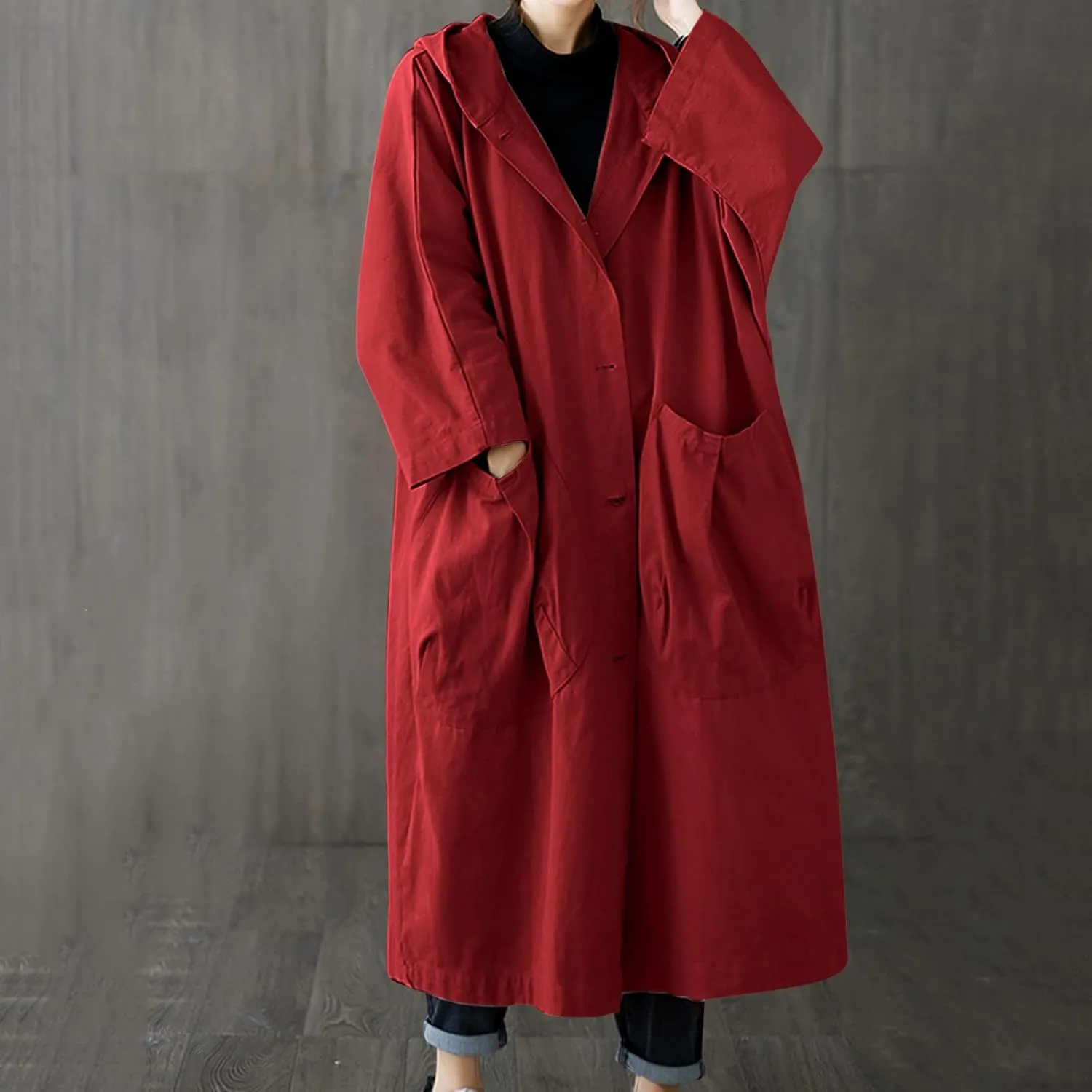 Classic Belted Lapel Overcoat Outwear Long Womens Jacket Overcoat Women'S Coat Womens Fall Fashion Winter Trench