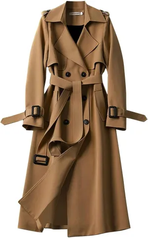 Classic Belted Lapel Overcoat Outwear Long Womens Jacket Overcoat Women'S Coat Womens Fall Fashion Winter Trench