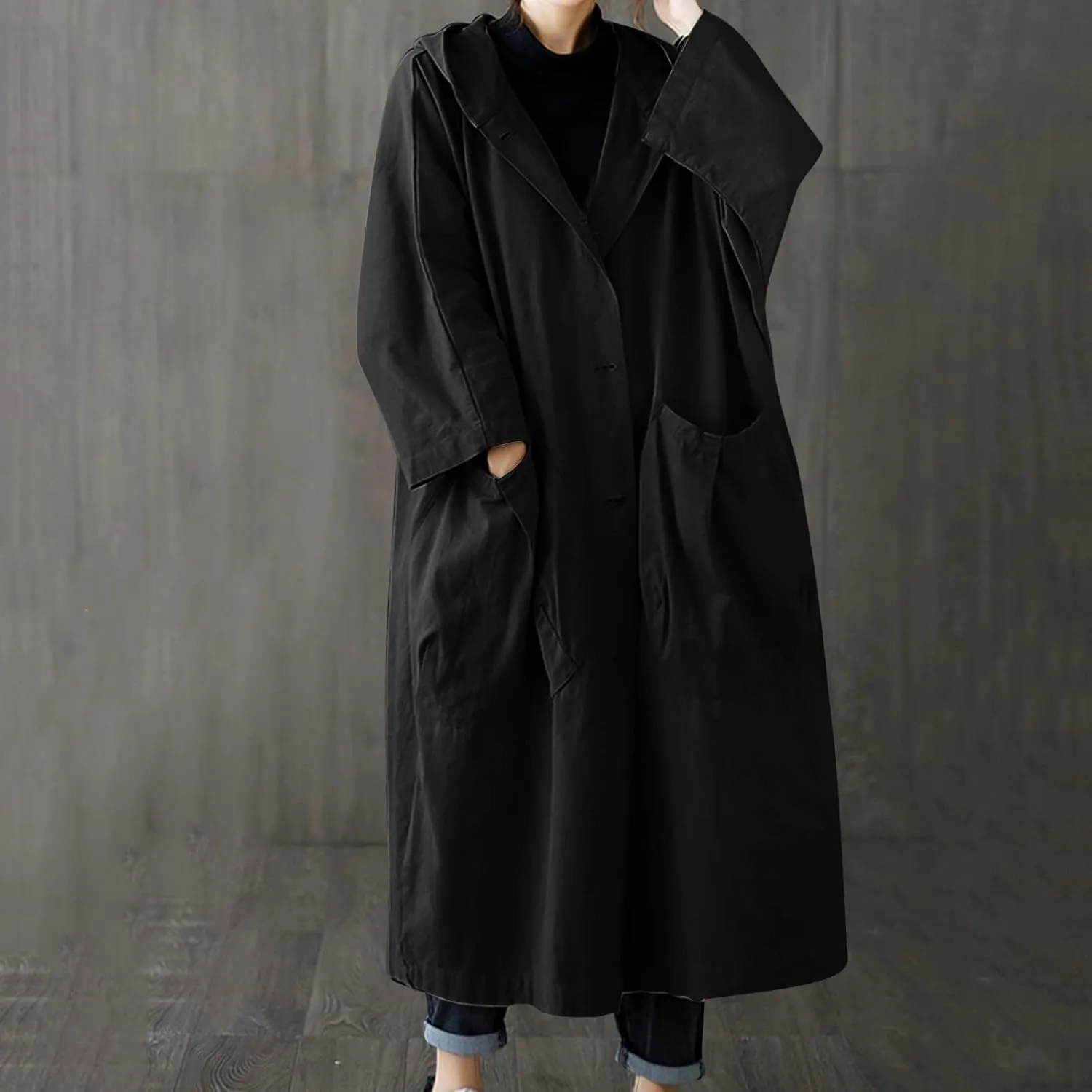Classic Belted Lapel Overcoat Outwear Long Womens Jacket Overcoat Women'S Coat Womens Fall Fashion Winter Trench