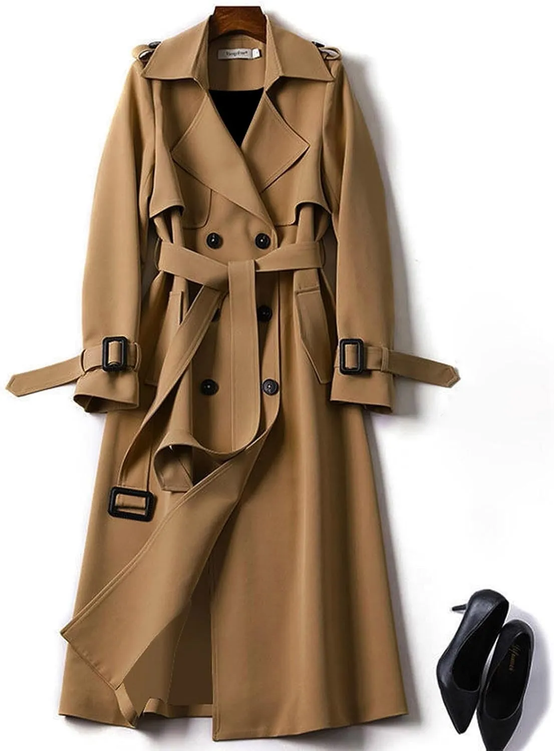 Classic Belted Lapel Overcoat Outwear Long Womens Jacket Overcoat Women'S Coat Womens Fall Fashion Winter Trench