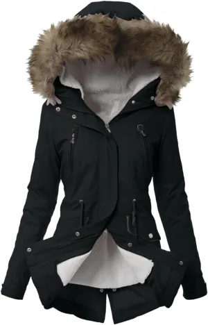 cooki Winter Coats for Women 2023 Trendy Women's Winter Sherpa Lined Faux Fur Hooded Mid Long Safari Parka Coat Puffer Jacket