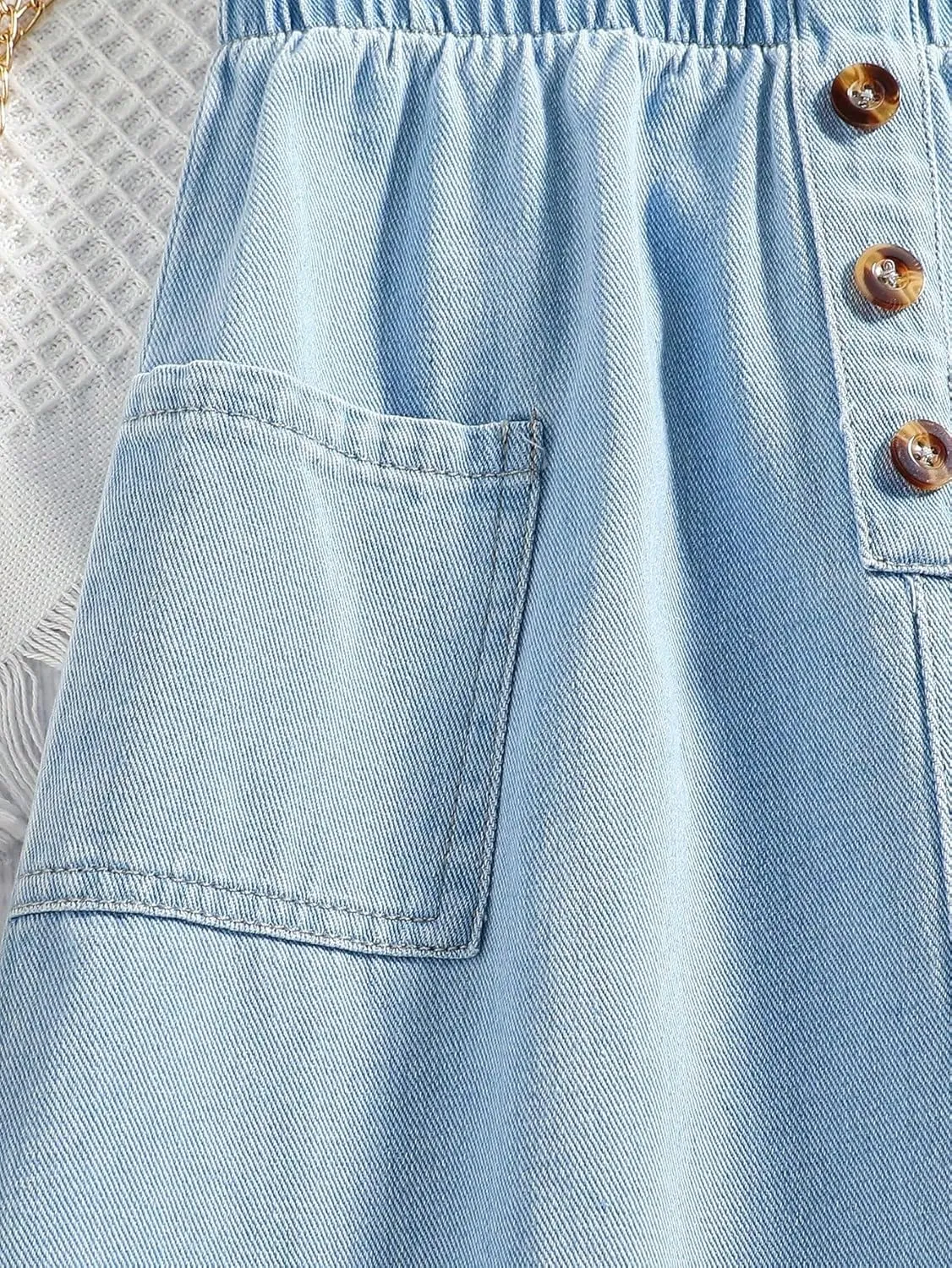 COZYEASE Girls' Paperbag High Waist A Line Skirt Button Front Midi Denim Skirts with Pocket