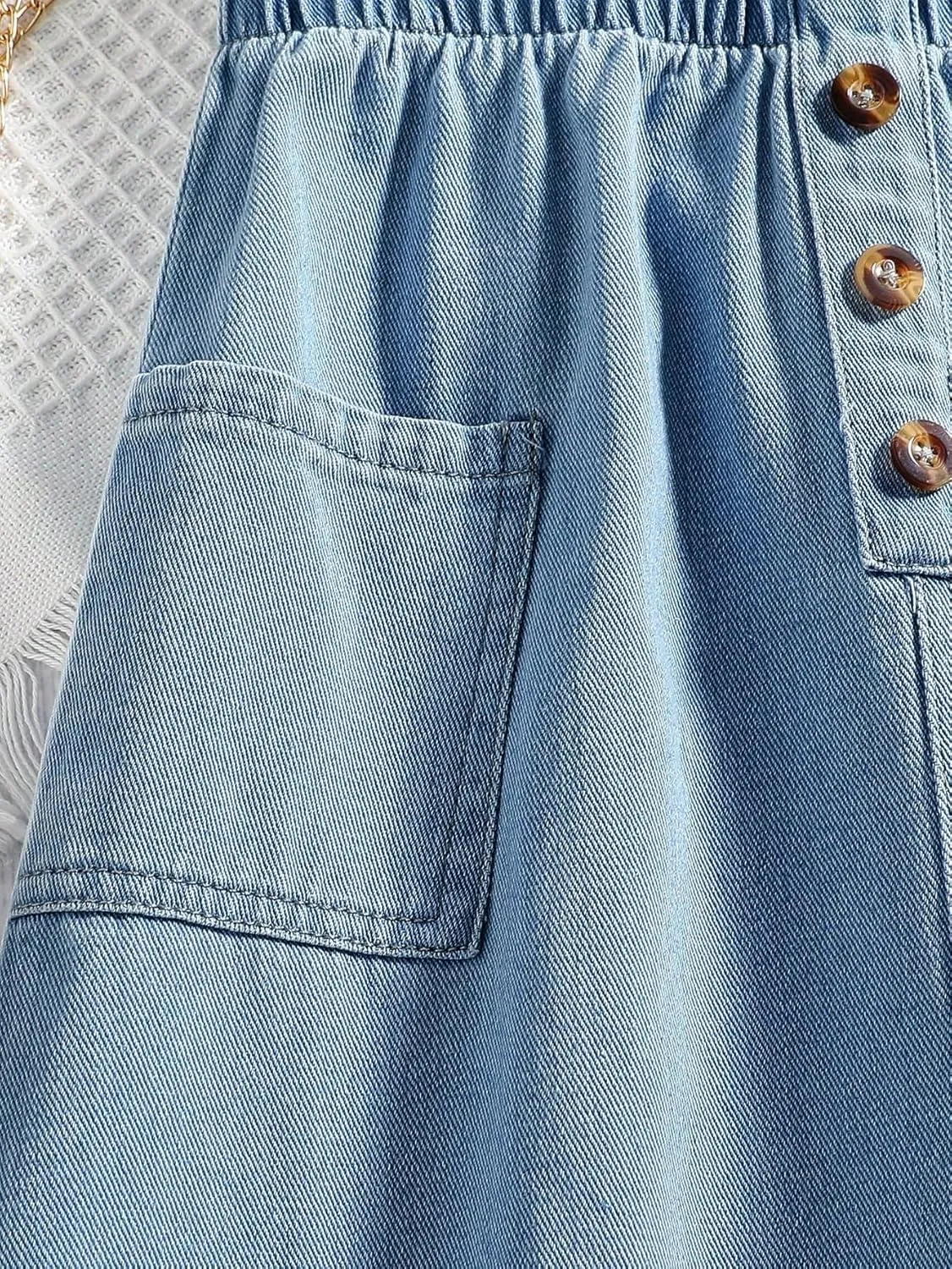 COZYEASE Girls' Paperbag High Waist A Line Skirt Button Front Midi Denim Skirts with Pocket