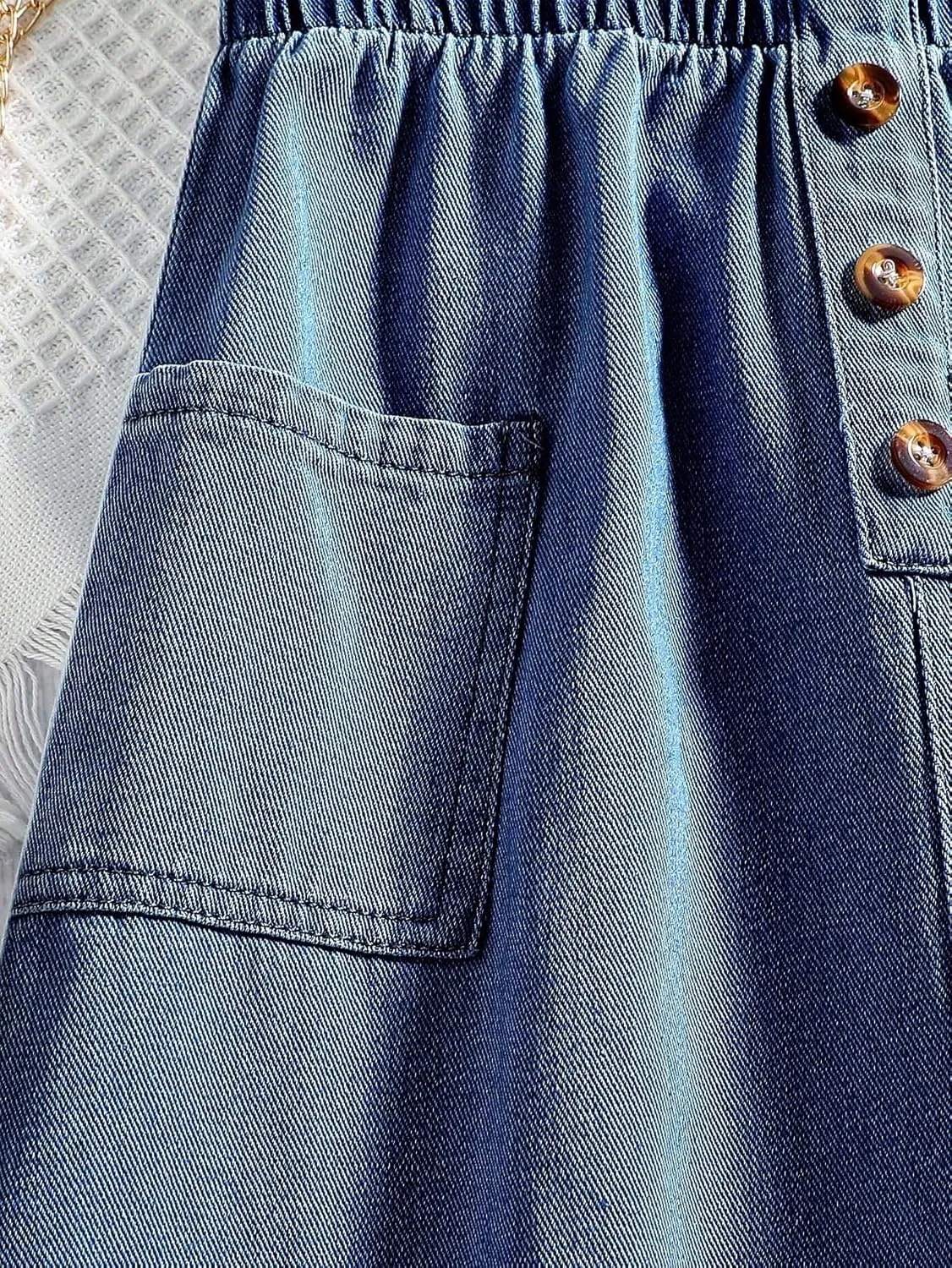 COZYEASE Girls' Paperbag High Waist A Line Skirt Button Front Midi Denim Skirts with Pocket