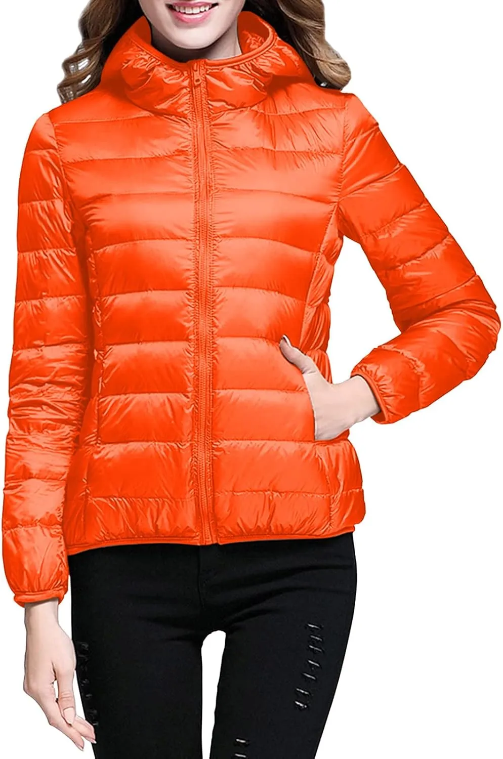Cropped Puffer Jacket Women Lightweight Down Jacket Packable Parkas Jacket Short Full Zip Winter Hooded Quilted Coat