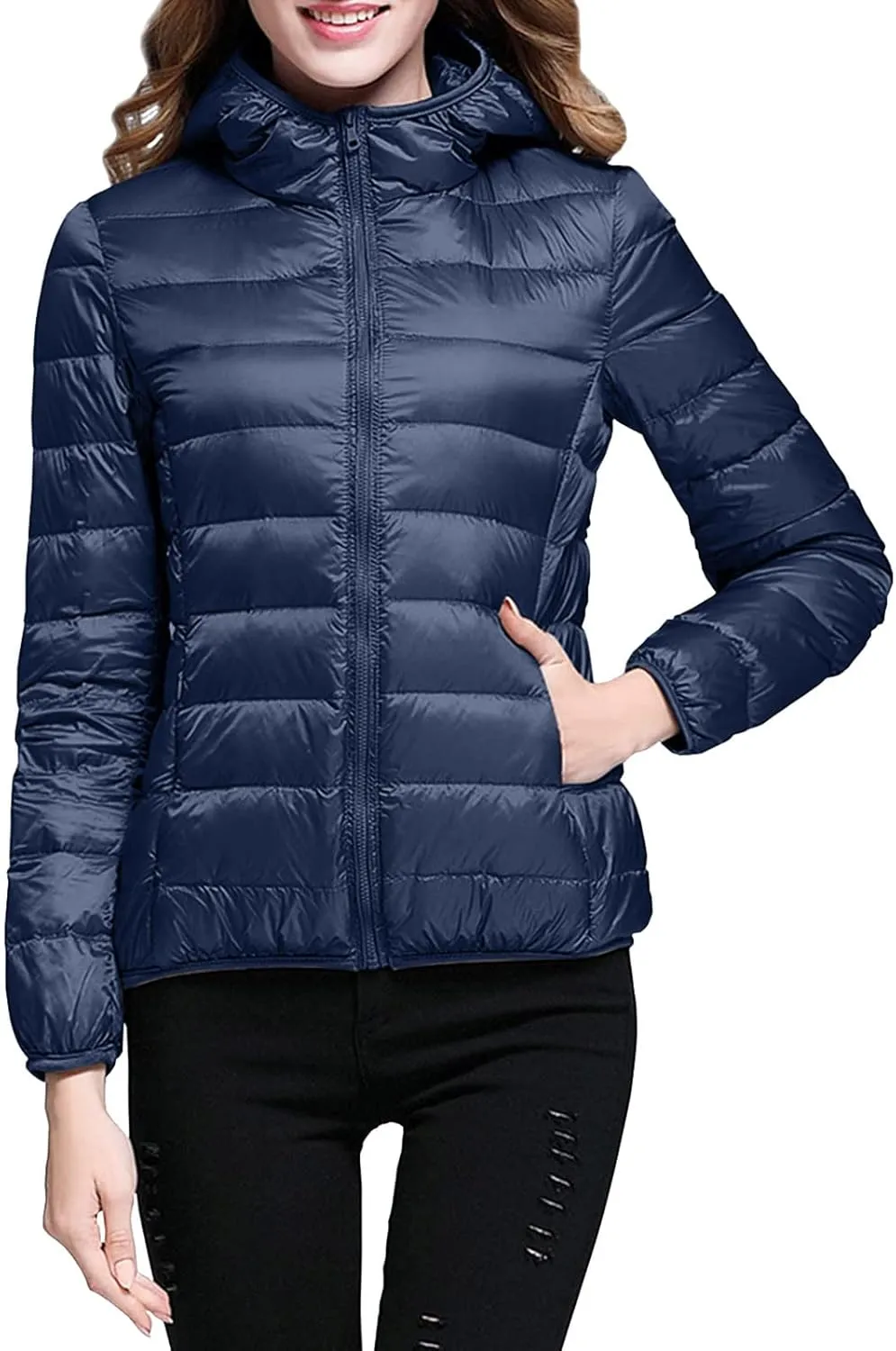 Cropped Puffer Jacket Women Lightweight Down Jacket Packable Parkas Jacket Short Full Zip Winter Hooded Quilted Coat