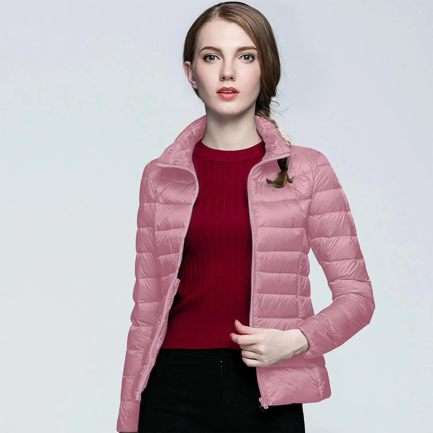 Cropped Puffer Jacket Women Ultralight Down Coat Packable Parkas Jacket Short Zip Up Warm Hooded Quilted Coat