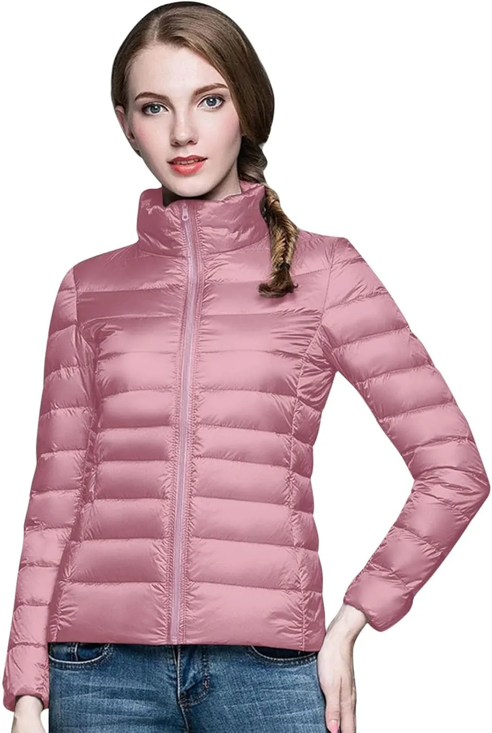Cropped Puffer Jacket Women Ultralight Down Coat Packable Parkas Jacket Short Zip Up Warm Hooded Quilted Coat