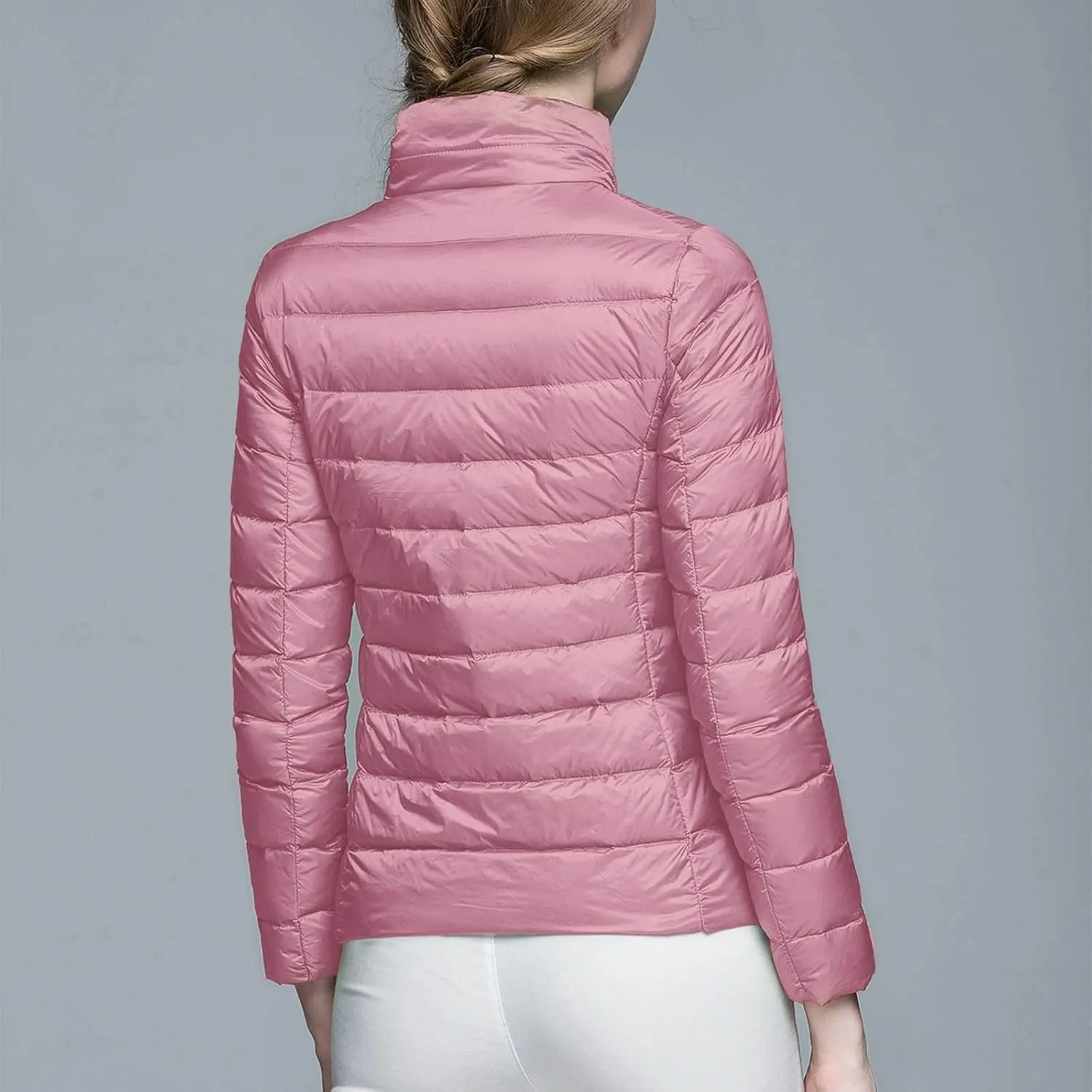 Cropped Puffer Jacket Women Ultralight Down Coat Packable Parkas Jacket Short Zip Up Warm Hooded Quilted Coat