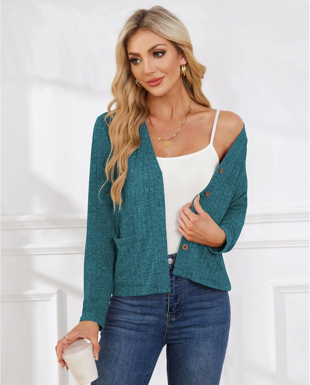 CZYINXIAN Women's 2024 Cropped Cardigan Long Sleeve Summer Lightweight Cardigan Casual Thin Cropped Cardigans with Pockets
