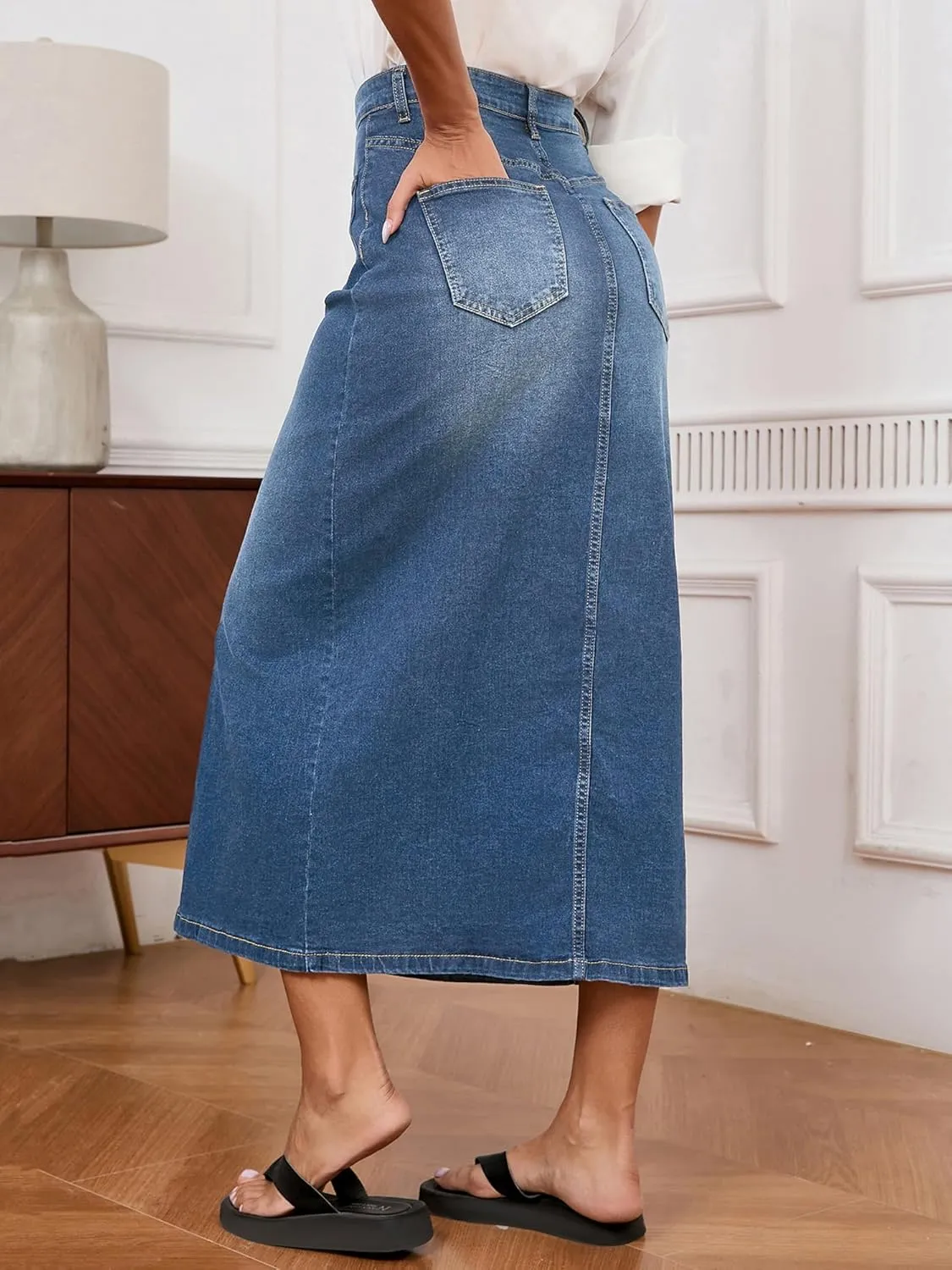Denim Skirts for Women Comfy Stretch Jean Skirt