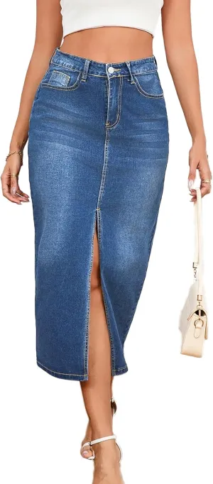 Denim Skirts for Women Comfy Stretch Jean Skirt