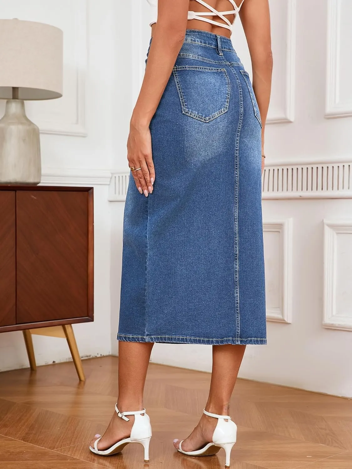 Denim Skirts for Women Comfy Stretch Jean Skirt
