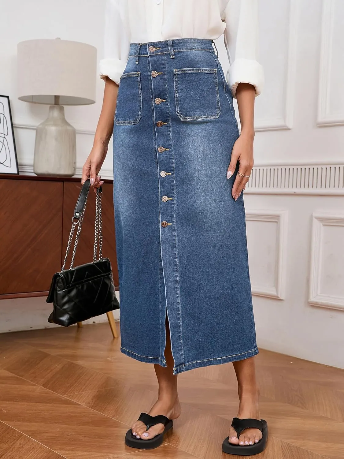 Denim Skirts for Women Comfy Stretch Jean Skirt