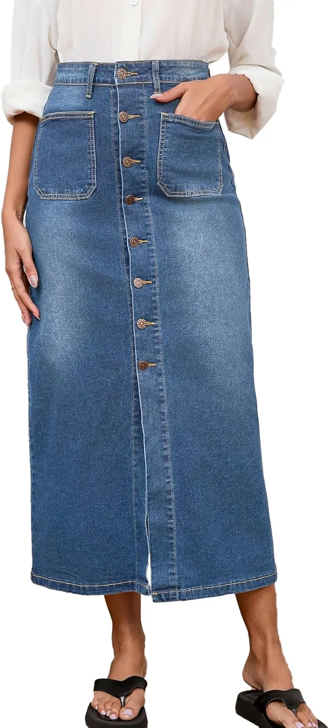 Denim Skirts for Women Comfy Stretch Jean Skirt
