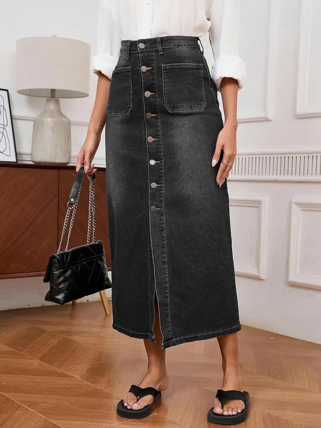 Denim Skirts for Women Comfy Stretch Jean Skirt
