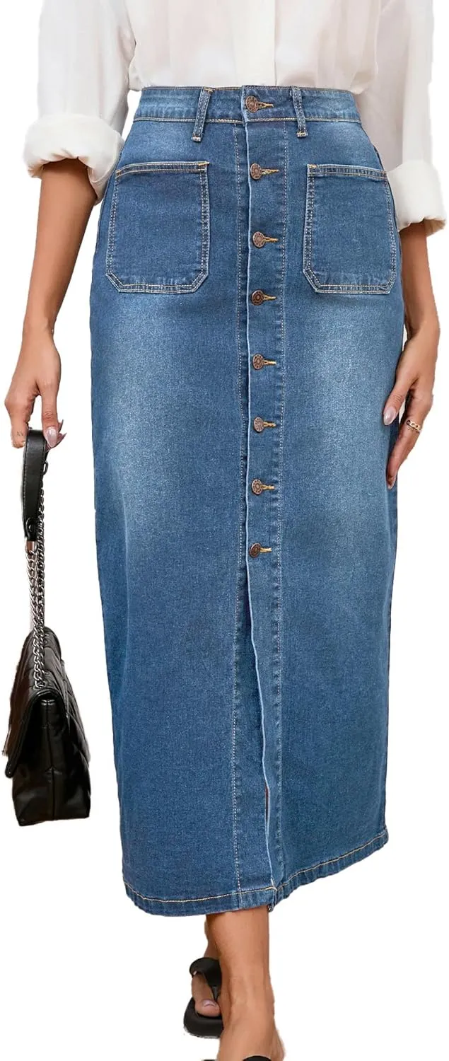Denim Skirts for Women Comfy Stretch Jean Skirt