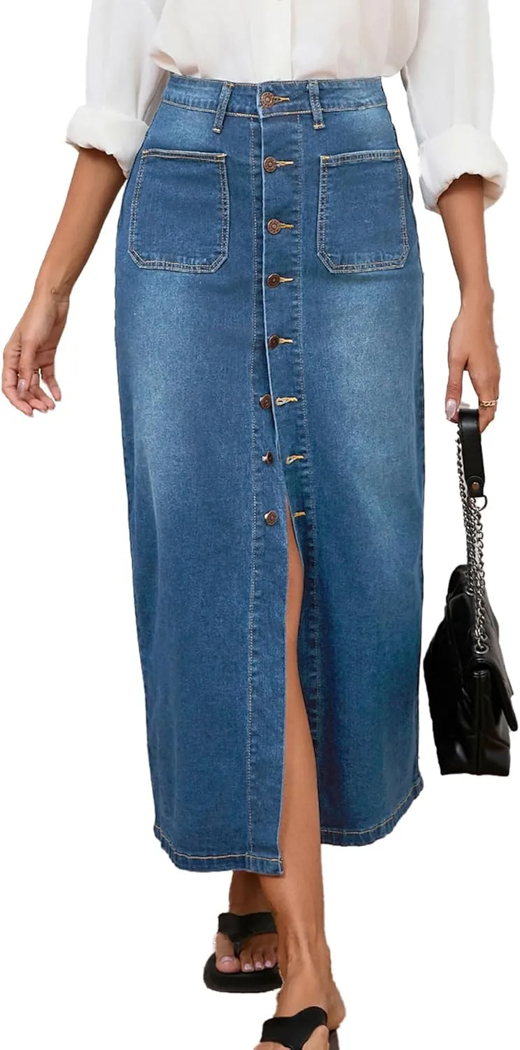 Denim Skirts for Women Comfy Stretch Jean Skirt