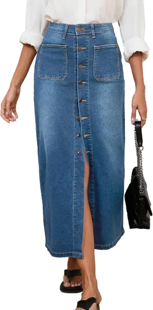 Denim Skirts for Women Comfy Stretch Jean Skirt