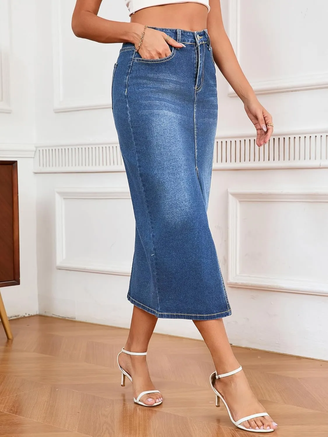 Denim Skirts for Women Comfy Stretch Jean Skirt