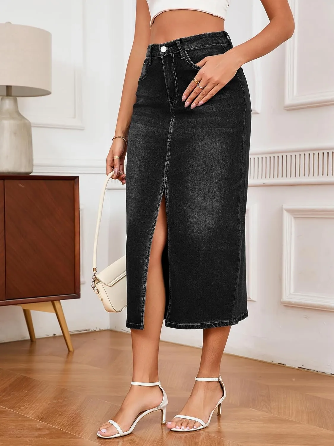 Denim Skirts for Women Comfy Stretch Jean Skirt