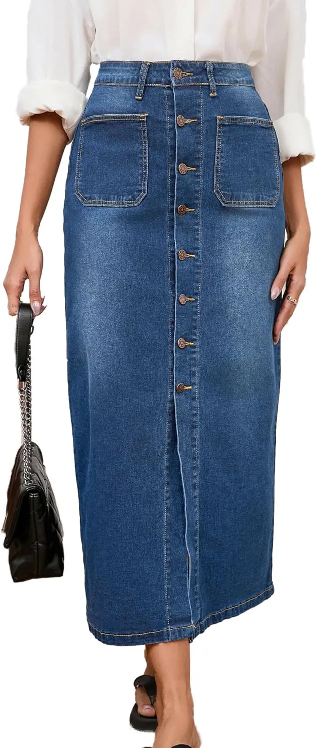 Denim Skirts for Women Comfy Stretch Jean Skirt