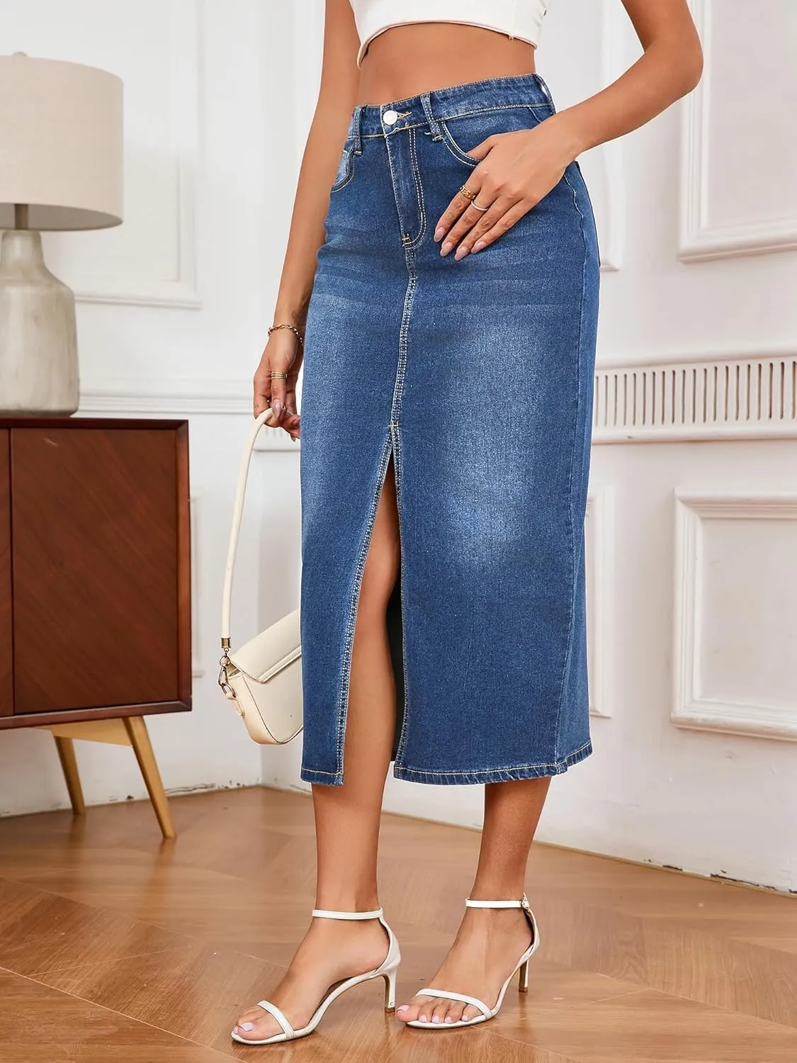 Denim Skirts for Women Comfy Stretch Jean Skirt