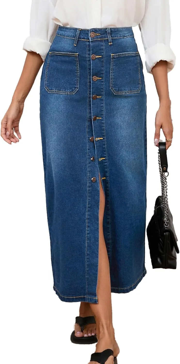 Denim Skirts for Women Comfy Stretch Jean Skirt