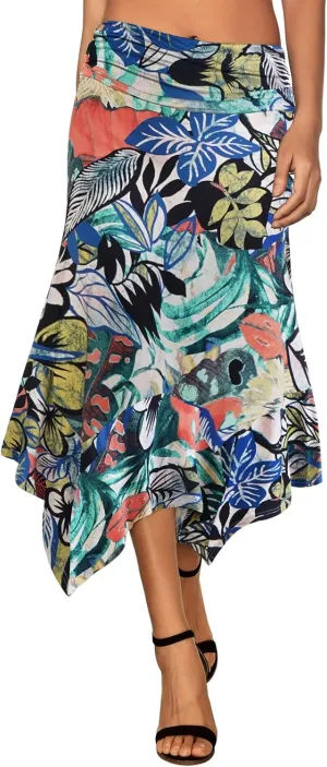 DJT Women's Flowy Handkerchief Hemline Midi Skirt