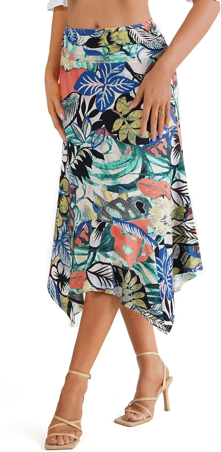 DJT Women's Flowy Handkerchief Hemline Midi Skirt