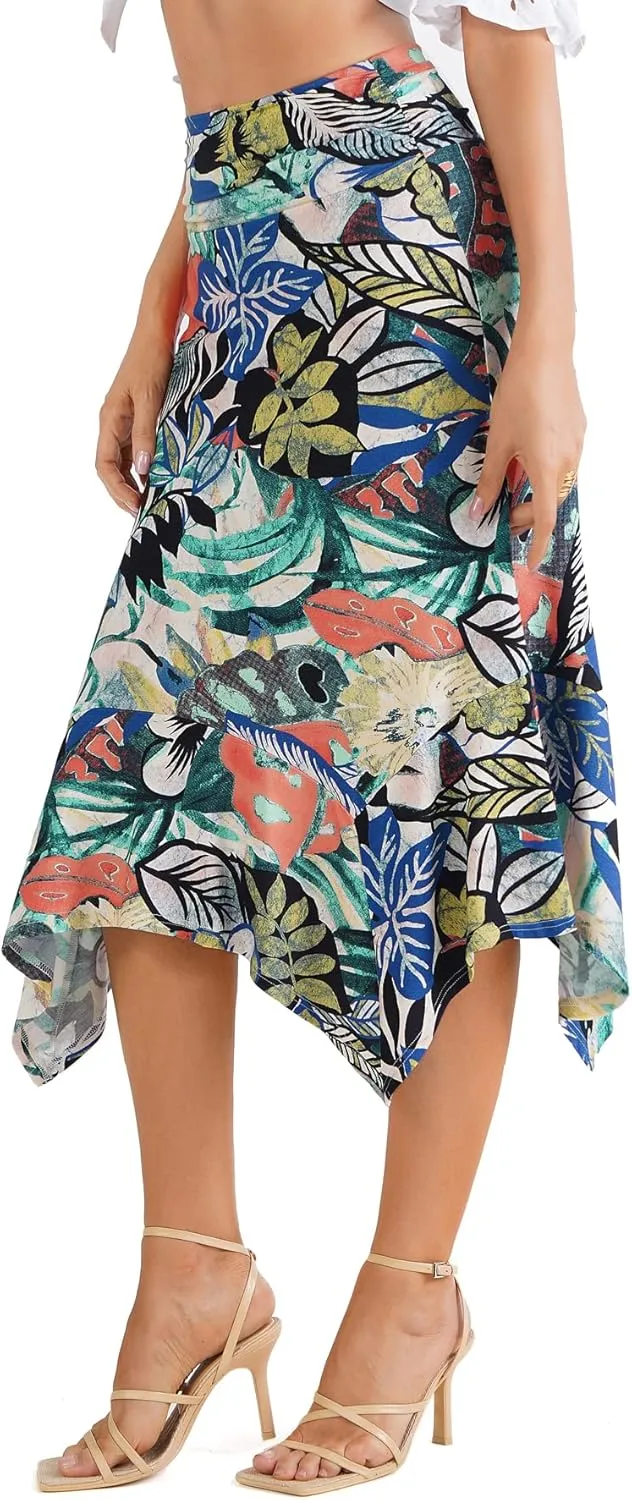 DJT Women's Flowy Handkerchief Hemline Midi Skirt