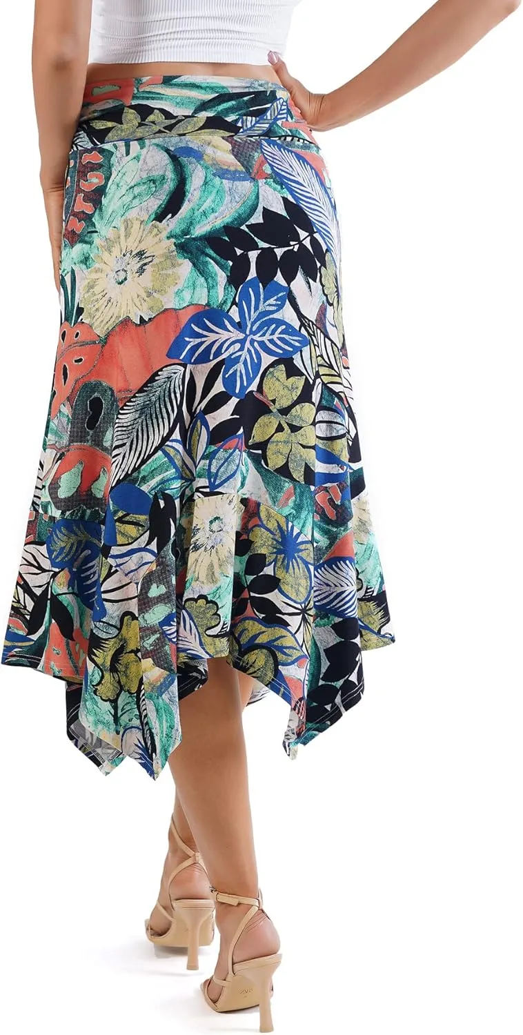 DJT Women's Flowy Handkerchief Hemline Midi Skirt