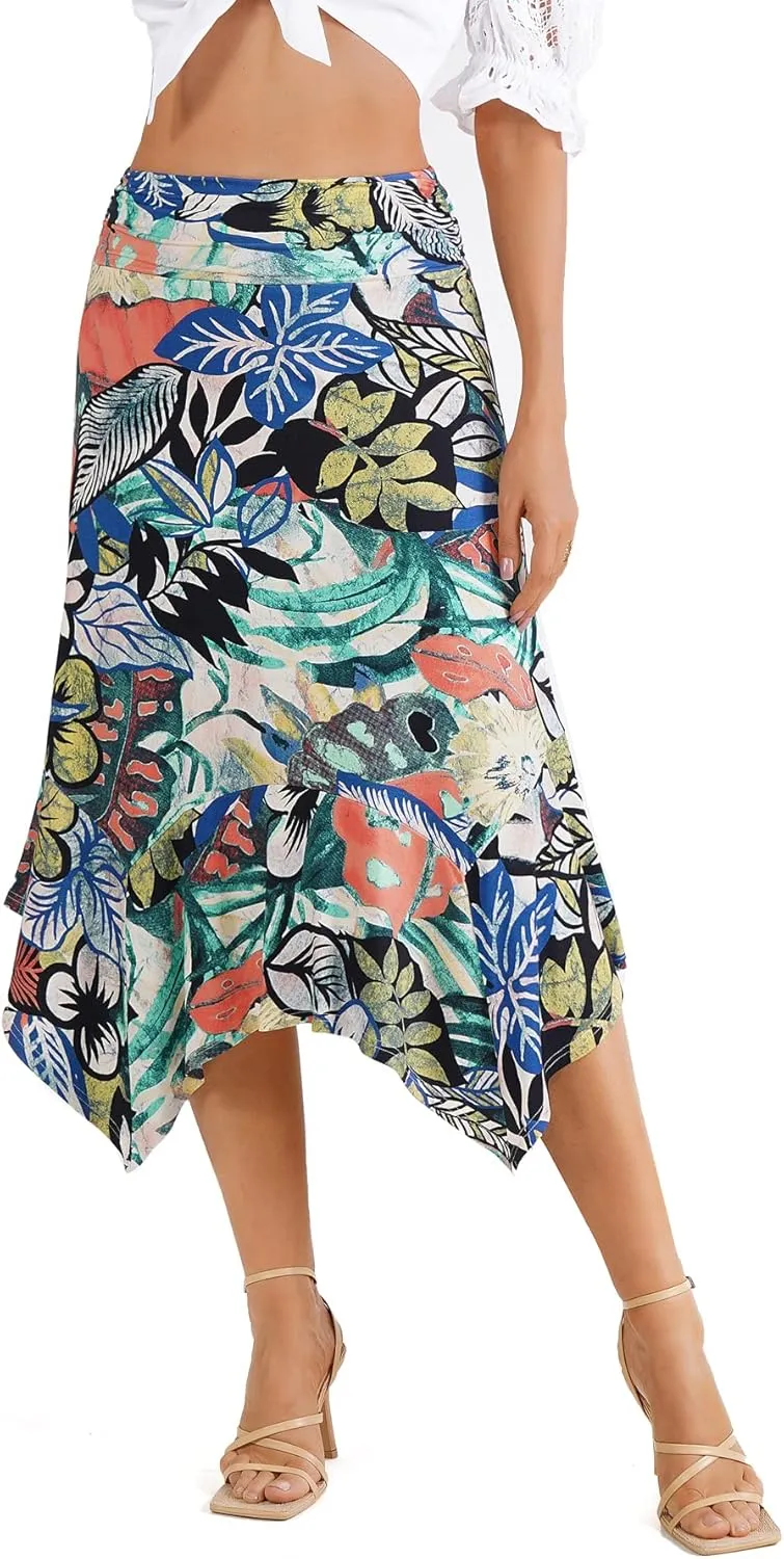DJT Women's Flowy Handkerchief Hemline Midi Skirt